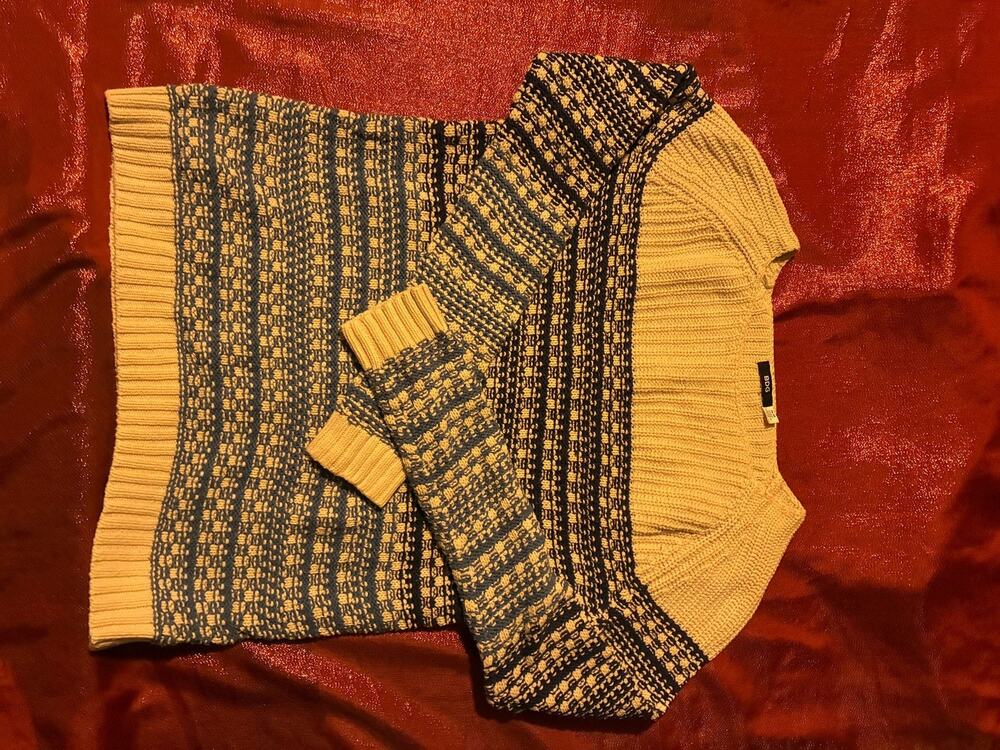 BDG Sweater Womens M Blue Cream Knit Crewneck Long Sleeve Patterned Pullover